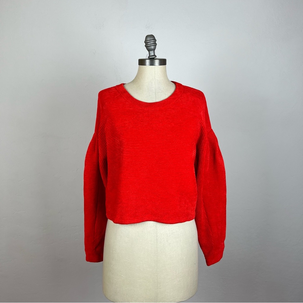 INTERMIX Red Ribbed Crewneck Sweater - Picture 2 of 8